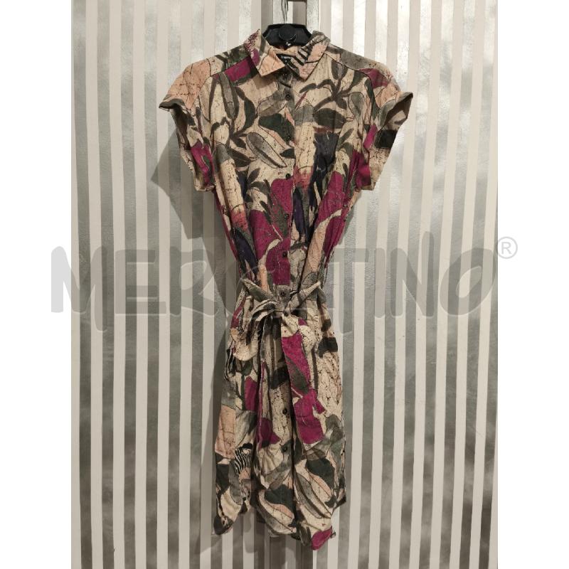 VESTITO DONNA DESIGUAL CHEMISIER BEIGE FIORI E ZEBRE | Mercatino dell'Usato Campobasso 1