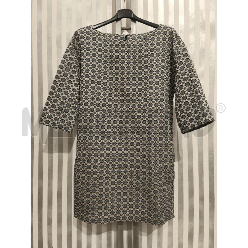 VESTITO DONNA STILE BENETTON BEIGE BLU GEOM RILIEV | Mercatino dell'Usato Campobasso 1