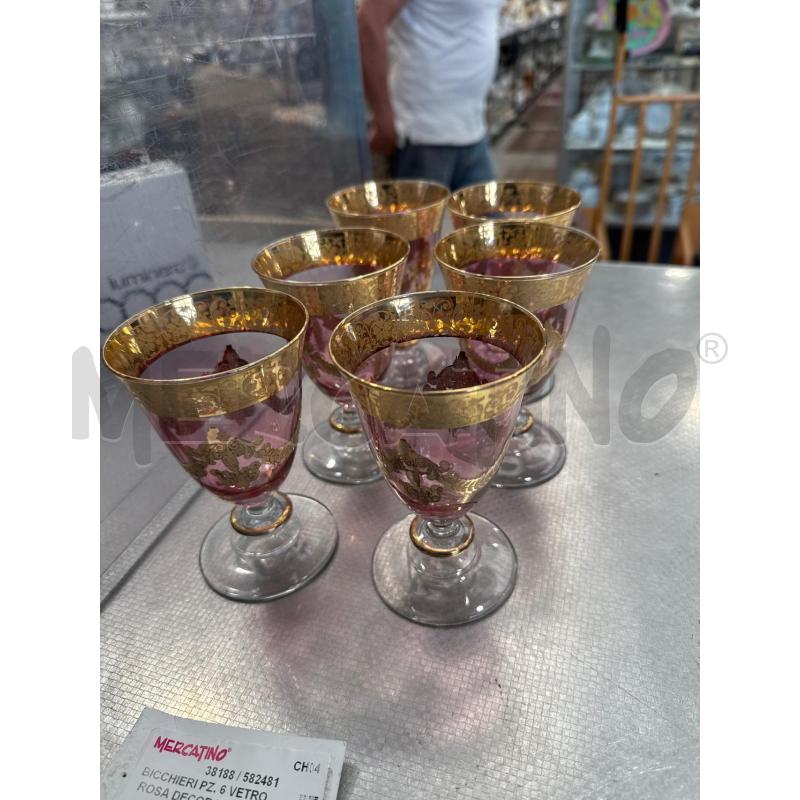BICCHIERI PZ. 6 VETRO ROSA DECORO DORATO | Mercatino dell'Usato San giovanni teatino 1