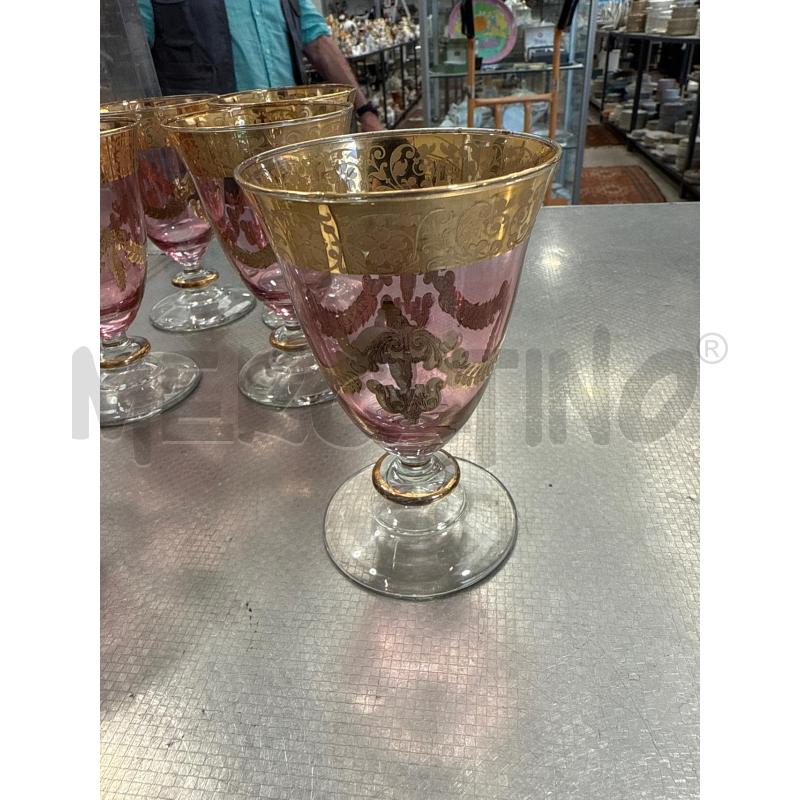 BICCHIERI PZ. 6 VETRO ROSA DECORO DORATO | Mercatino dell'Usato San giovanni teatino 2