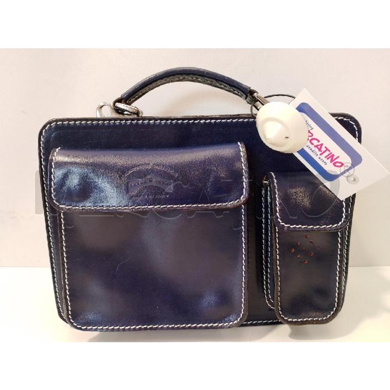 BORSA PELLE BLU CUCITURE BIANCHE  | Mercatino dell'Usato San giovanni teatino 1