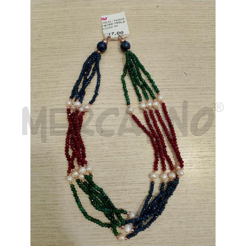 COLLANA PIETRE PERLE ARG BLU ROSSO VERDE | Mercatino dell'Usato San giovanni teatino 1