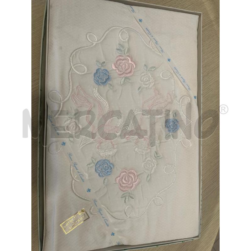 COPRI LETTO BIANCO MATRIMONIALE ANGIOLETTI FIORI ROSA CELESTI | Mercatino dell'Usato San giovanni teatino 1
