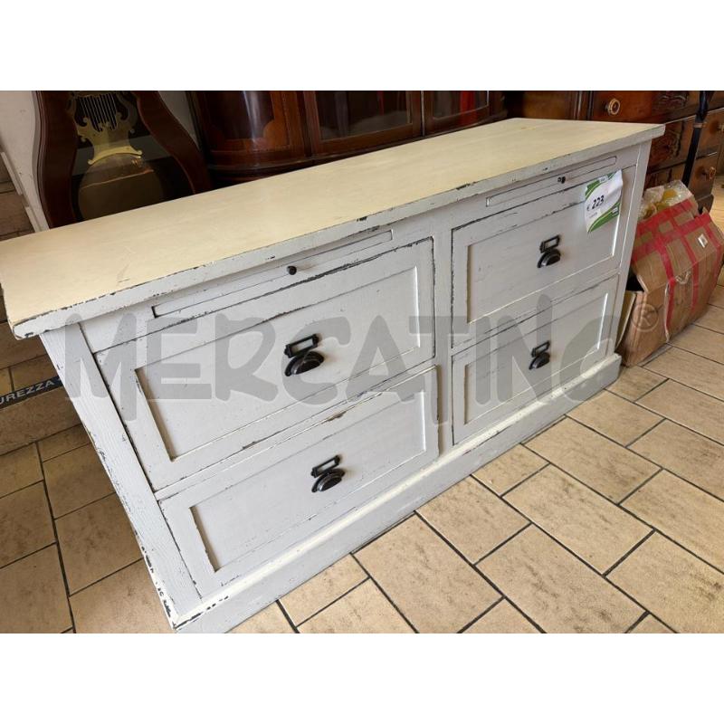 CREDENZA LEGNO SHABBY BIANCA 4 CASSETTI | Mercatino dell'Usato San giovanni teatino 1