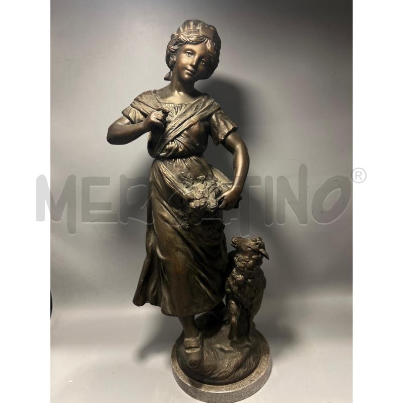GIOVANE PASTORELLA H. F. MOUREAU STATUA VECCHIA METALLO  | Mercatino dell'Usato San giovanni teatino 1
