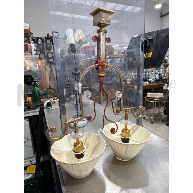 LAMPADARIO 2 LUCI STILE FIORENTINO DORATO FIORELLINI VETRO | Mercatino dell'Usato San giovanni teatino 1