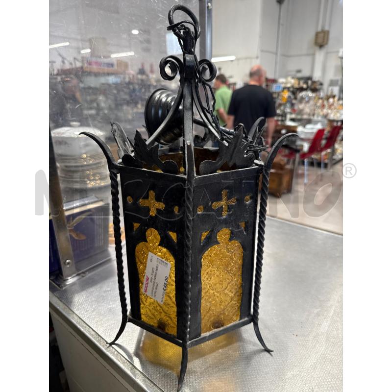 LAMPADARIO FERRO NERO VETRI GIALLI | Mercatino dell'Usato San giovanni teatino 1
