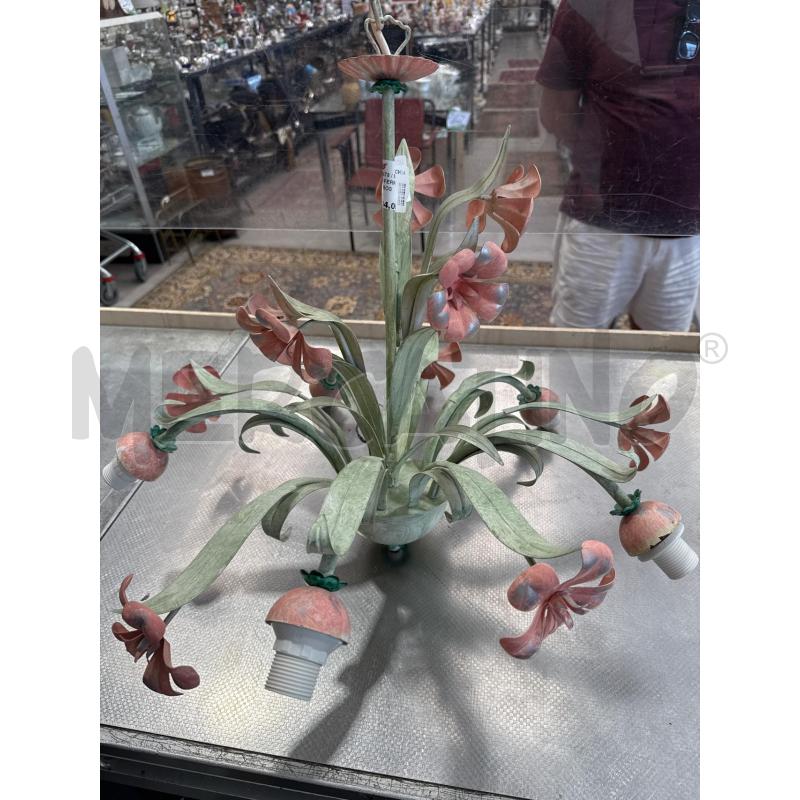 LAMPADARIO FERRO VERDE FIORELLINI ROSA 5 LUCI | Mercatino dell'Usato San giovanni teatino 1