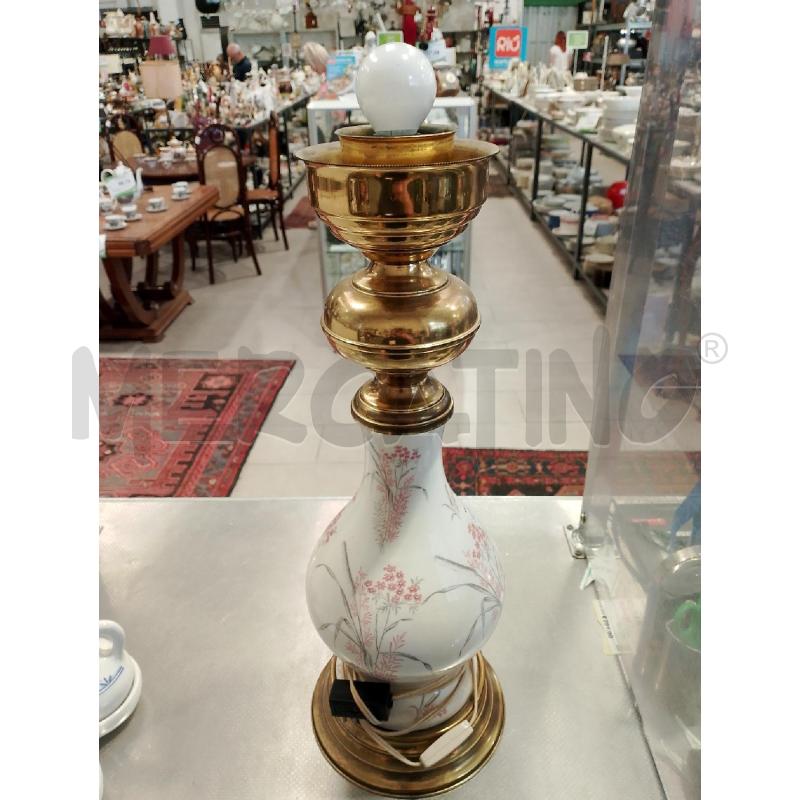 LAMPADA DA TAVOLO OTTONE CERAMICA FIORI | Mercatino dell'Usato San giovanni teatino 1