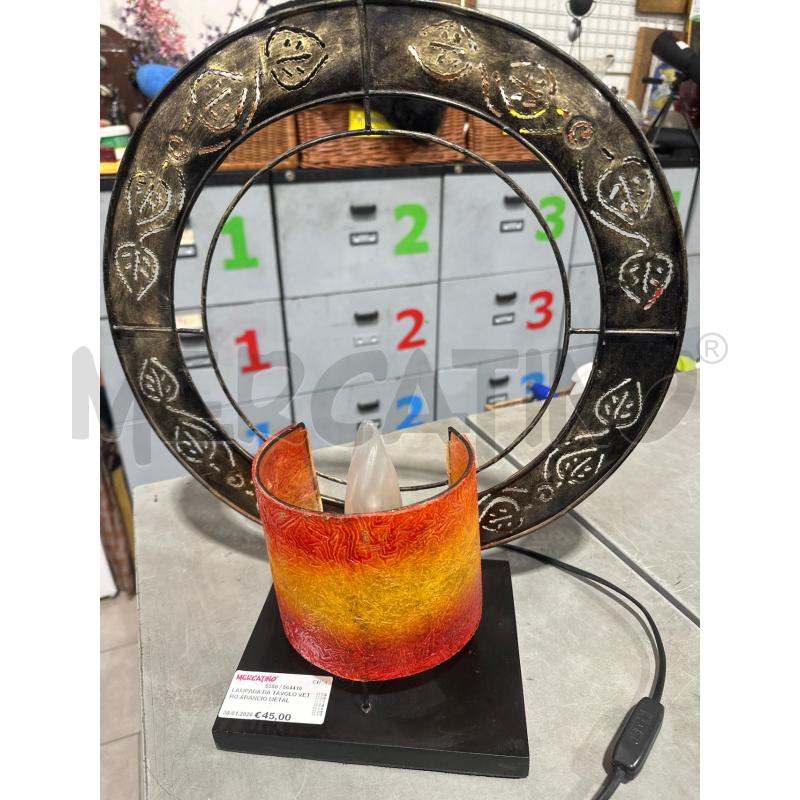 LAMPADA DA TAVOLO VETRO ARANCIO METALLO TONDO | Mercatino dell'Usato San giovanni teatino 1
