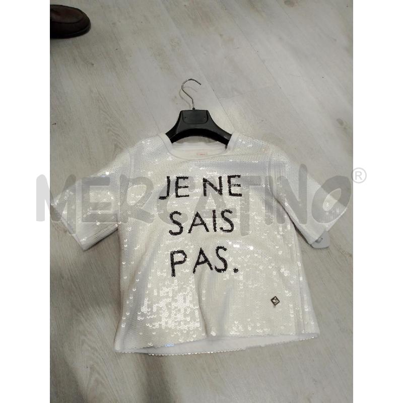 MAGLIA DONNA GAUDI JEANS BIANCA PAILLETTES SCRITTA NERA | Mercatino dell'Usato San giovanni teatino 1