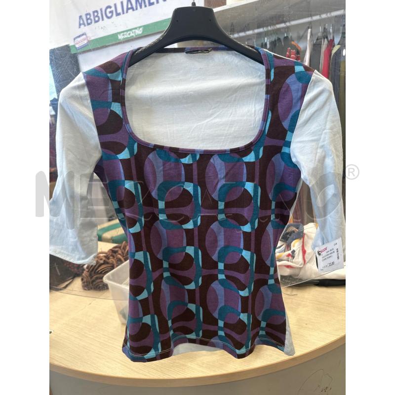 MAGLIA DONNA MANICHE AZZURRE STAMPA VIOLA BORDEAUX AZZURRA | Mercatino dell'Usato San giovanni teatino 1