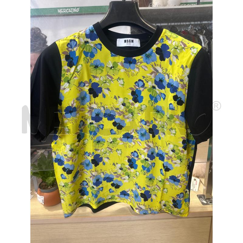 MAGLIA DONNA MSGM NERA GIALLA FIORI BLU | Mercatino dell'Usato San giovanni teatino 1