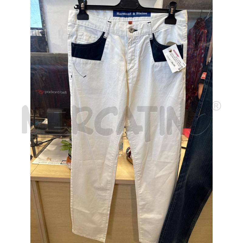 PANTALONE UOMO HARMONT&BLAINE BIANCO CUCITURE TASCHE BLU  | Mercatino dell'Usato San giovanni teatino 1