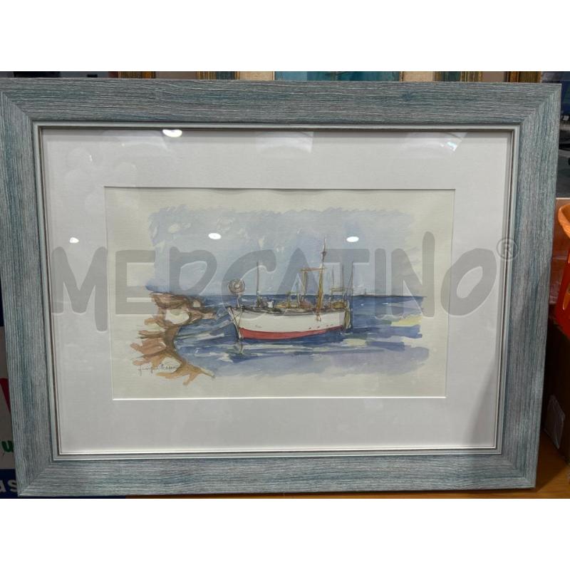 QUADRO ACQUERELLO BARCA CORNICE AZZURRA | Mercatino dell'Usato San giovanni teatino 1