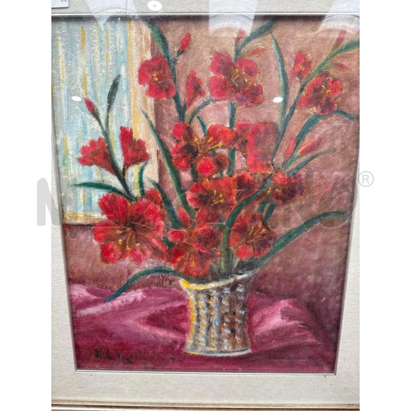 QUADRO A FIRMA VIGILANTE VASO FIORI ROSSI | Mercatino dell'Usato San giovanni teatino 1