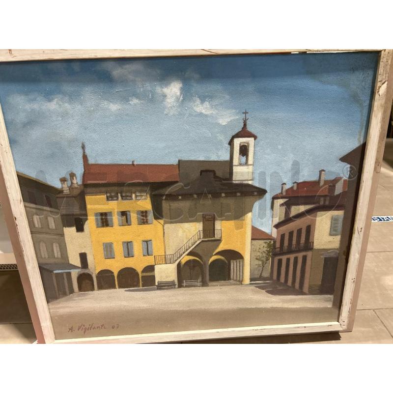 QUADRO CASA GIALLA CON SCALE A FIRMA VIGILANTE | Mercatino dell'Usato San giovanni teatino 1