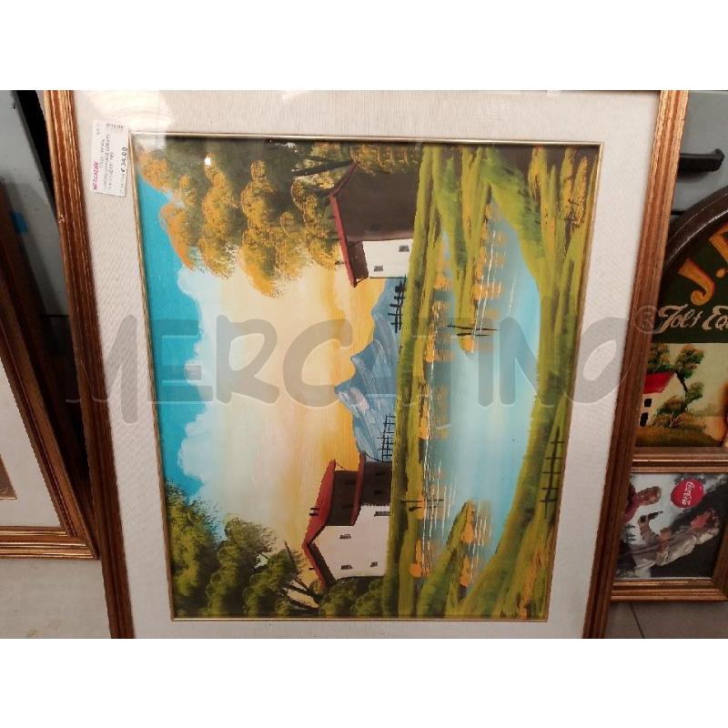 QUADRO CORNICE DORATA DUE CASETTE TETTO ROSSO | Mercatino dell'Usato San giovanni teatino 1
