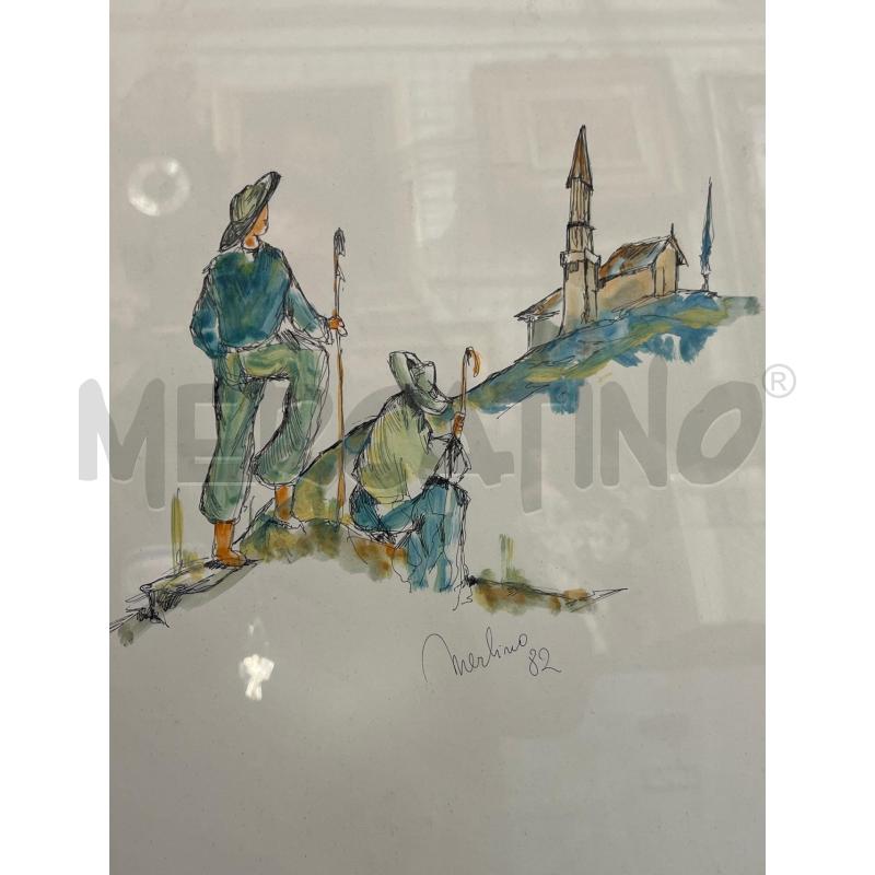 QUADRO DISEGNO ACQUARELLATO A FIRMA MERLINO 82 | Mercatino dell'Usato San giovanni teatino 2