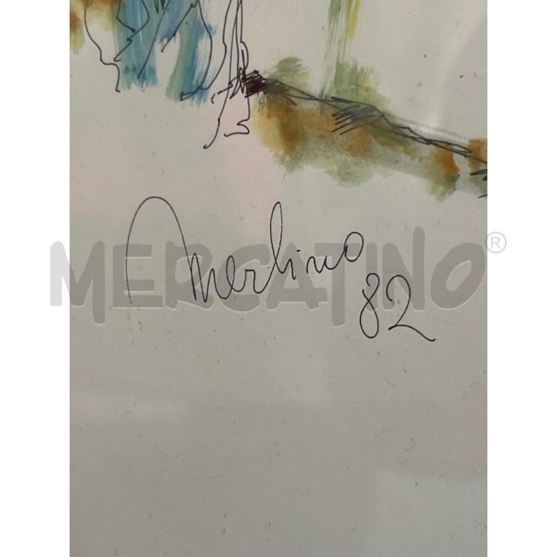 QUADRO DISEGNO ACQUARELLATO A FIRMA MERLINO 82 | Mercatino dell'Usato San giovanni teatino 3