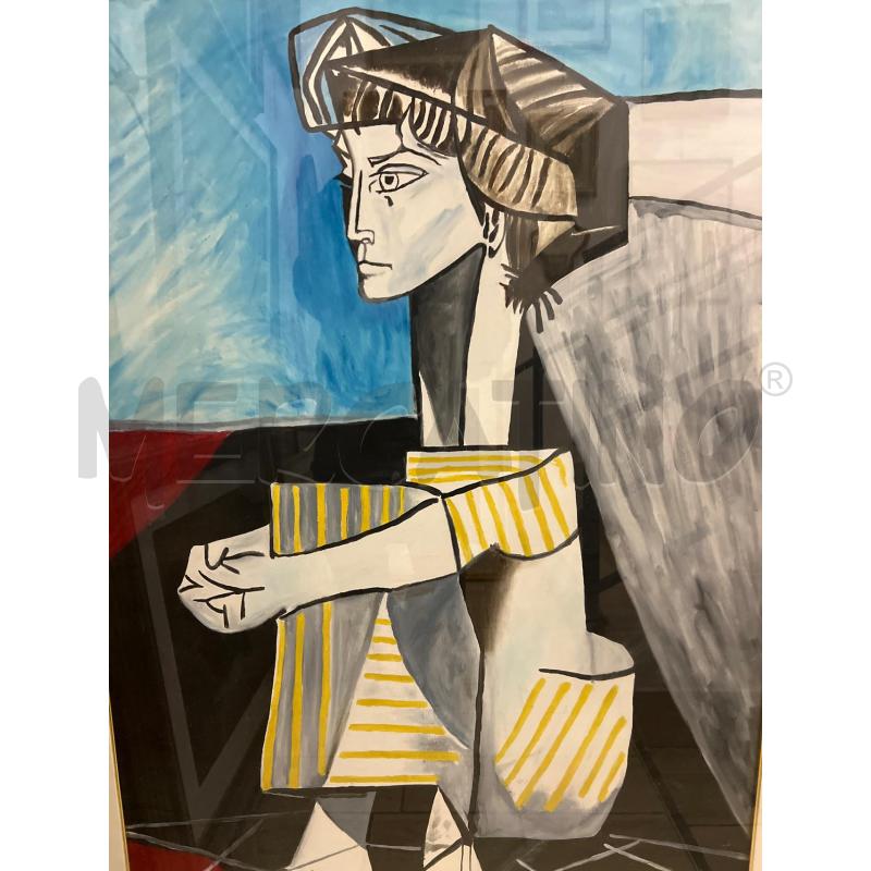 QUADRO FIRMATO DONNA ASTRATTA FONDO AZZURRO 143X103 | Mercatino dell'Usato San giovanni teatino 5