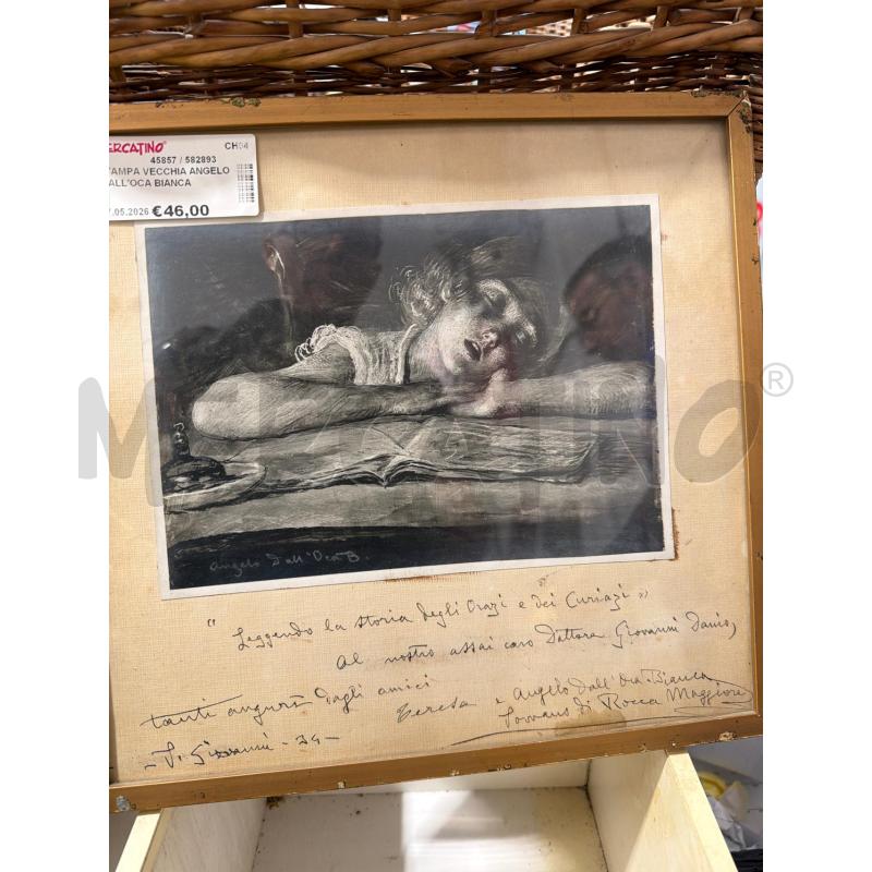 STAMPA VECCHIA ANGELO DALL'OCA BIANCA CON DEDICA 17X24CM PIU' CORNICE | Mercatino dell'Usato San giovanni teatino 2