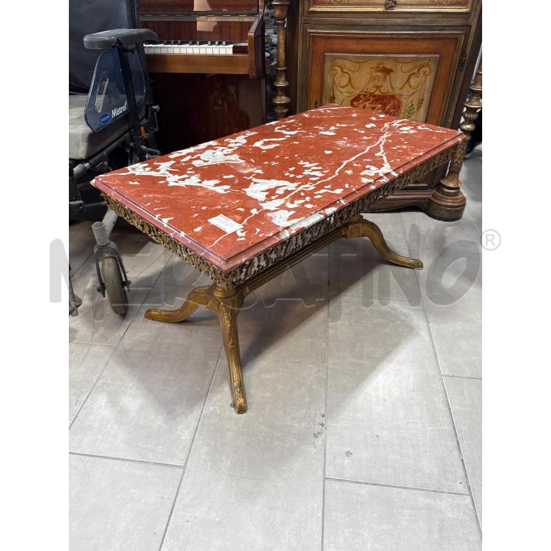 TAVOLINO BASE OTTONE PIANO MARMO ROSSO BIANCO RETTANGOLARE  | Mercatino dell'Usato San giovanni teatino 1