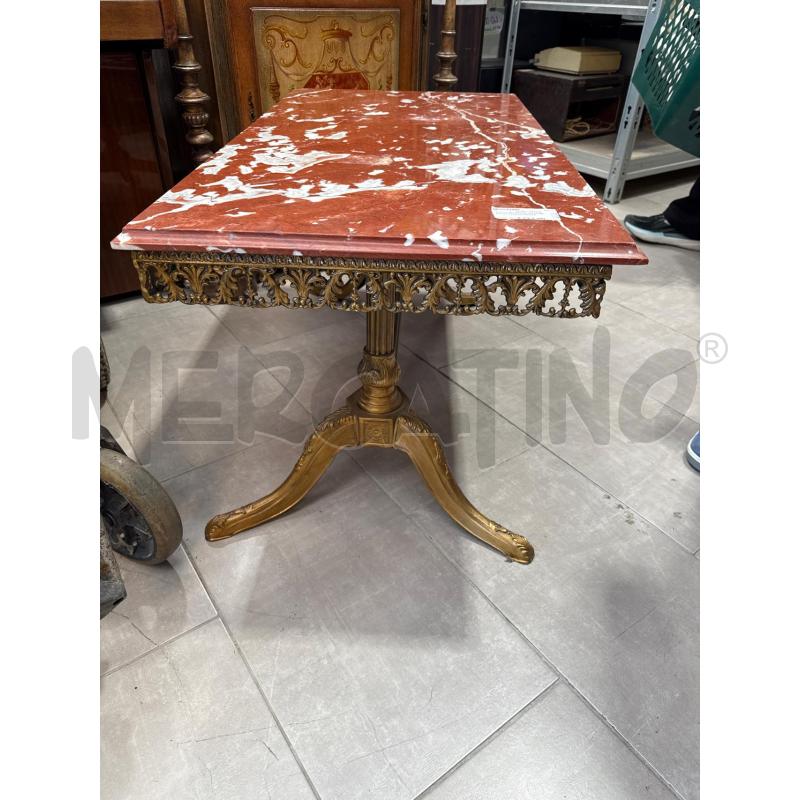 TAVOLINO BASE OTTONE PIANO MARMO ROSSO BIANCO RETTANGOLARE  | Mercatino dell'Usato San giovanni teatino 2