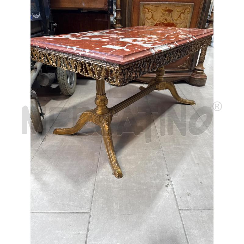 TAVOLINO BASE OTTONE PIANO MARMO ROSSO BIANCO RETTANGOLARE  | Mercatino dell'Usato San giovanni teatino 3