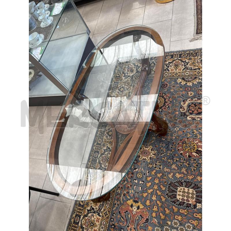 TAVOLINO OVALE VETRO BASE LEGNO | Mercatino dell'Usato San giovanni teatino 1