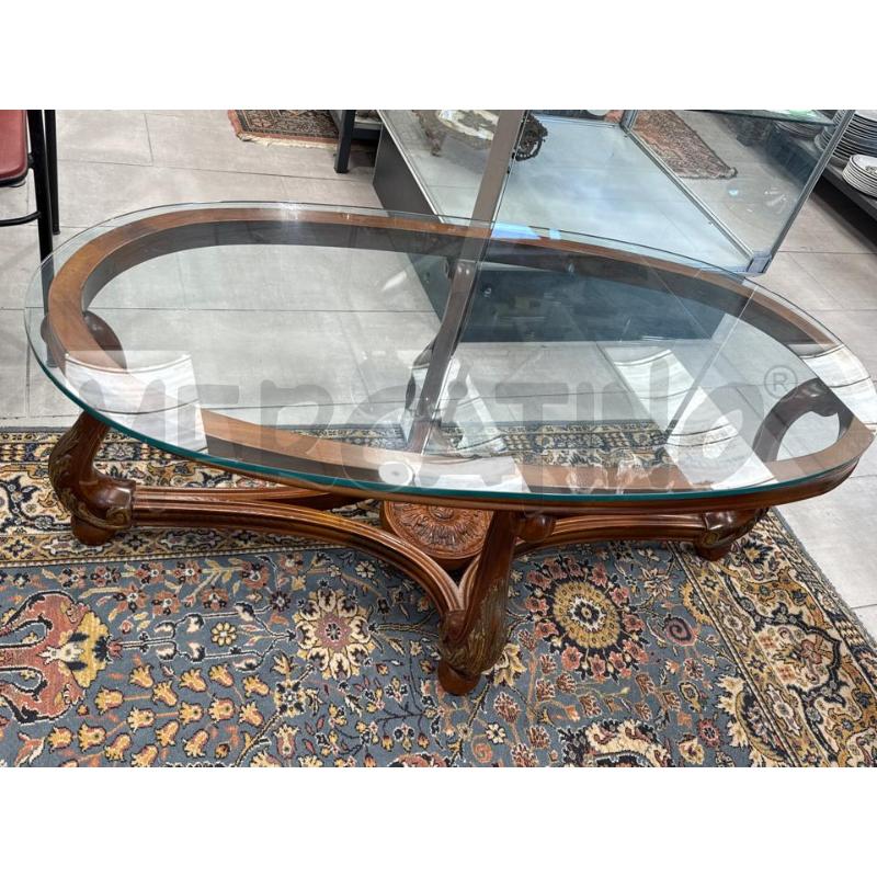 TAVOLINO OVALE VETRO BASE LEGNO | Mercatino dell'Usato San giovanni teatino 2