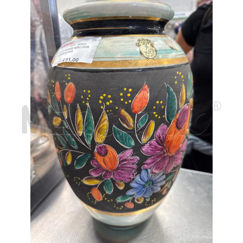 VASO GRANDE NERO FIORI VERDE ACQUA | Mercatino dell'Usato San giovanni teatino 1