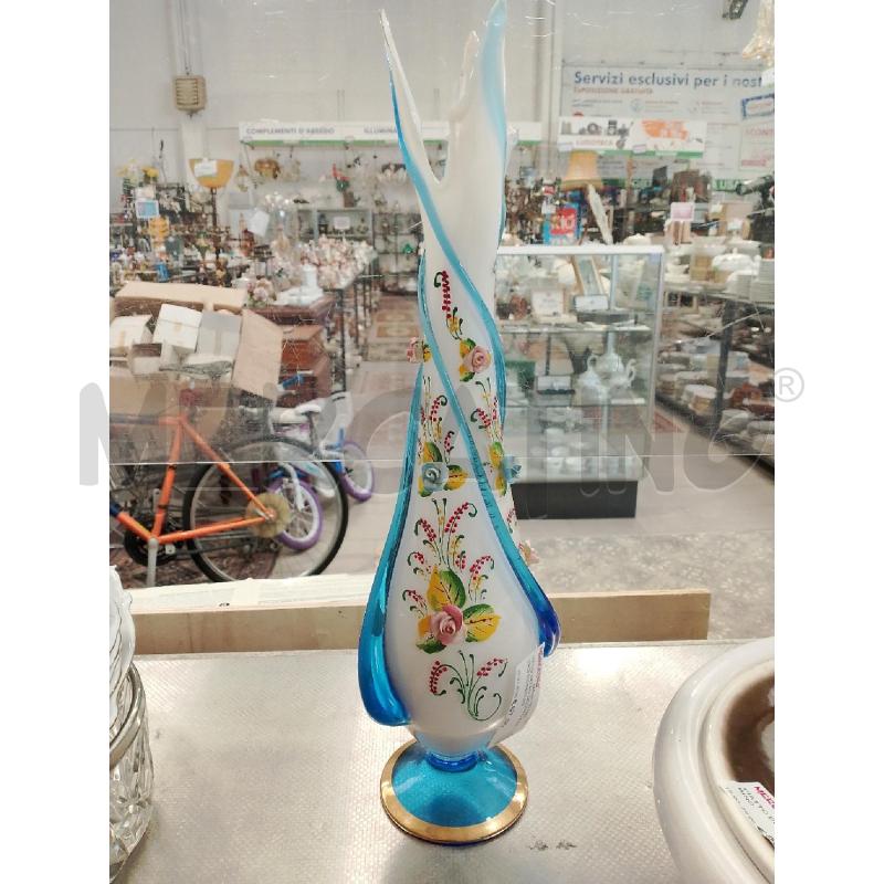 VASO VETRO DECORO AZZURO FIORELLINI | Mercatino dell'Usato San giovanni teatino 1