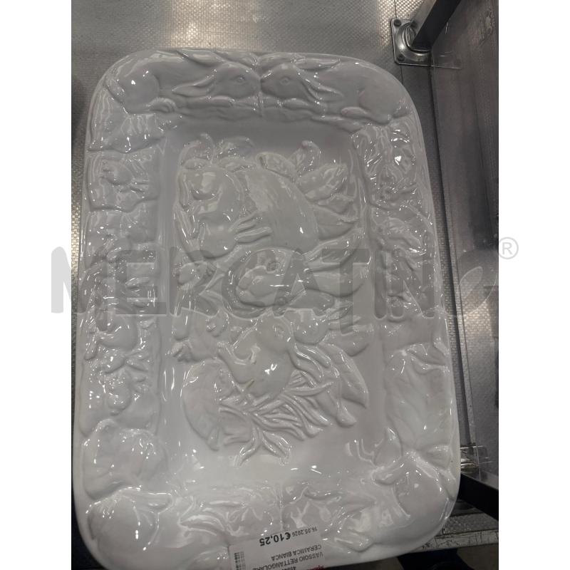 VASSOIO RETTANGOLARE CERAMICA BIANCA CONIGLI | Mercatino dell'Usato San giovanni teatino 1