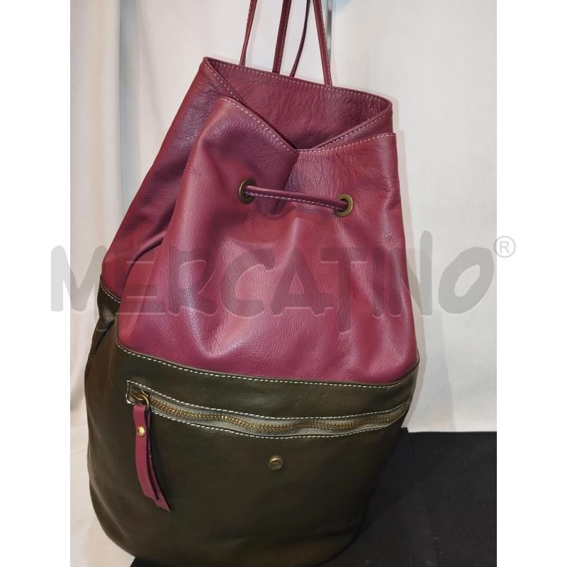 BORSA DONNA IN PELLE A SECCHIELLO BORDEAUX E VERDE  | Mercatino dell'Usato Catania stazione centrale 3