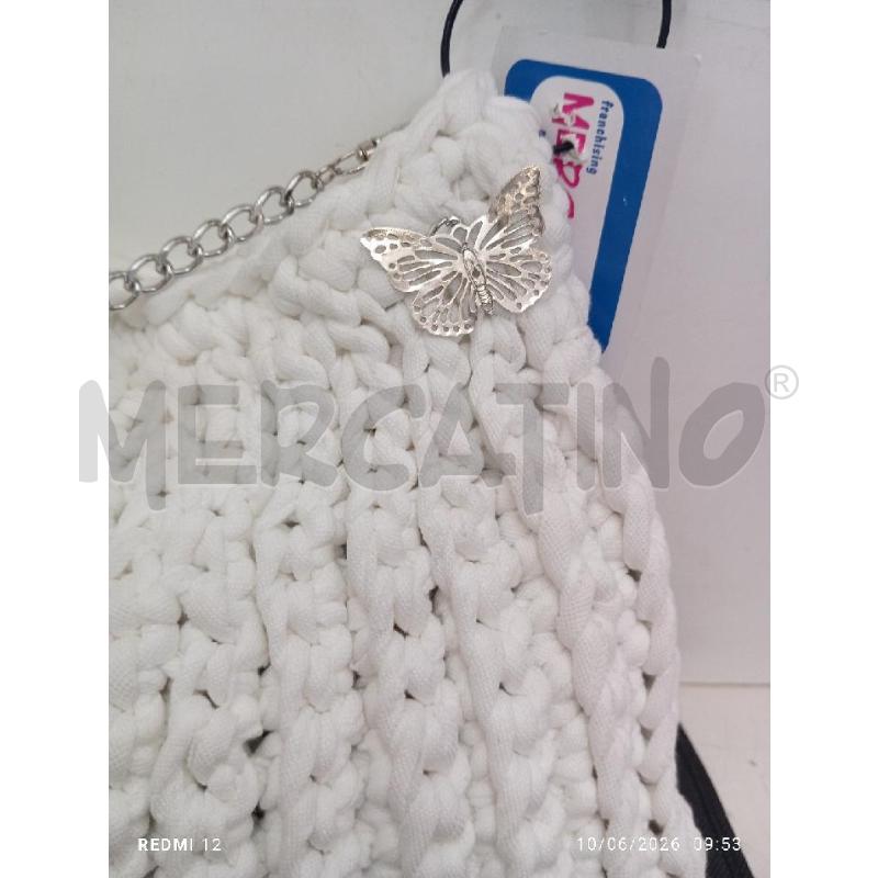 BORSA DONNA LAVORATA A MANO IN COTONE BIANCO CON TRACOLLA | Mercatino dell'Usato Catania stazione centrale 2