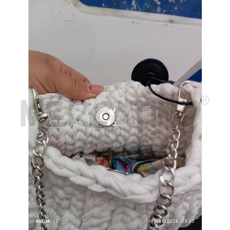 BORSA DONNA LAVORATA A MANO IN COTONE BIANCO CON TRACOLLA | Mercatino dell'Usato Catania stazione centrale 3