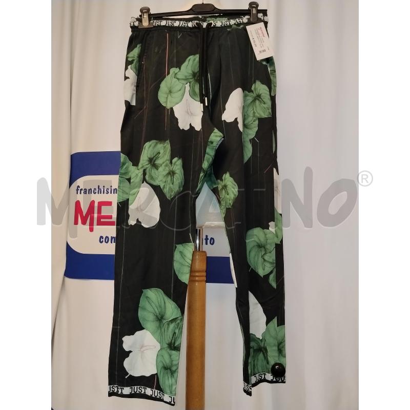 PANTALONE DONNA JUST CAVALLI NERO A FIORI VERDE | Mercatino dell'Usato Catania stazione centrale 1