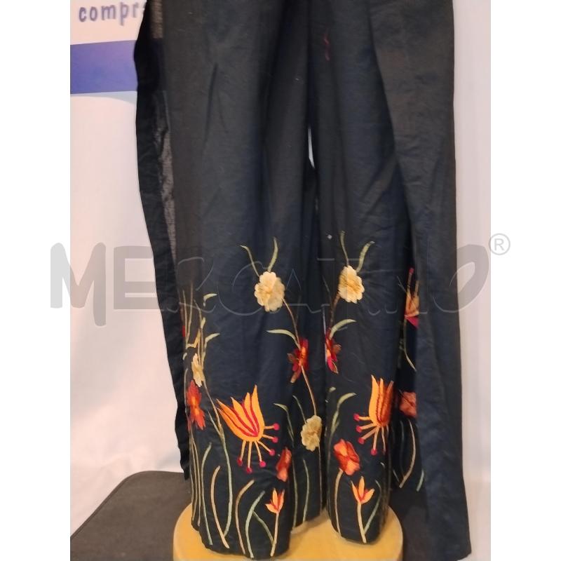 PANTALONE DONNA  PAREO LUISA SPAGNOLI NERO CON FIORI | Mercatino dell'Usato Catania stazione centrale 2