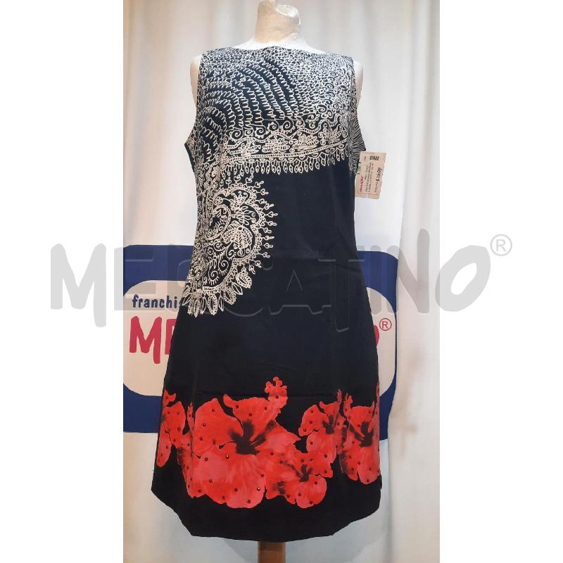 VESTITO DONNA DESIGUAL NERO A FANTASIA BIANCO E FIORI  | Mercatino dell'Usato Catania stazione centrale 1