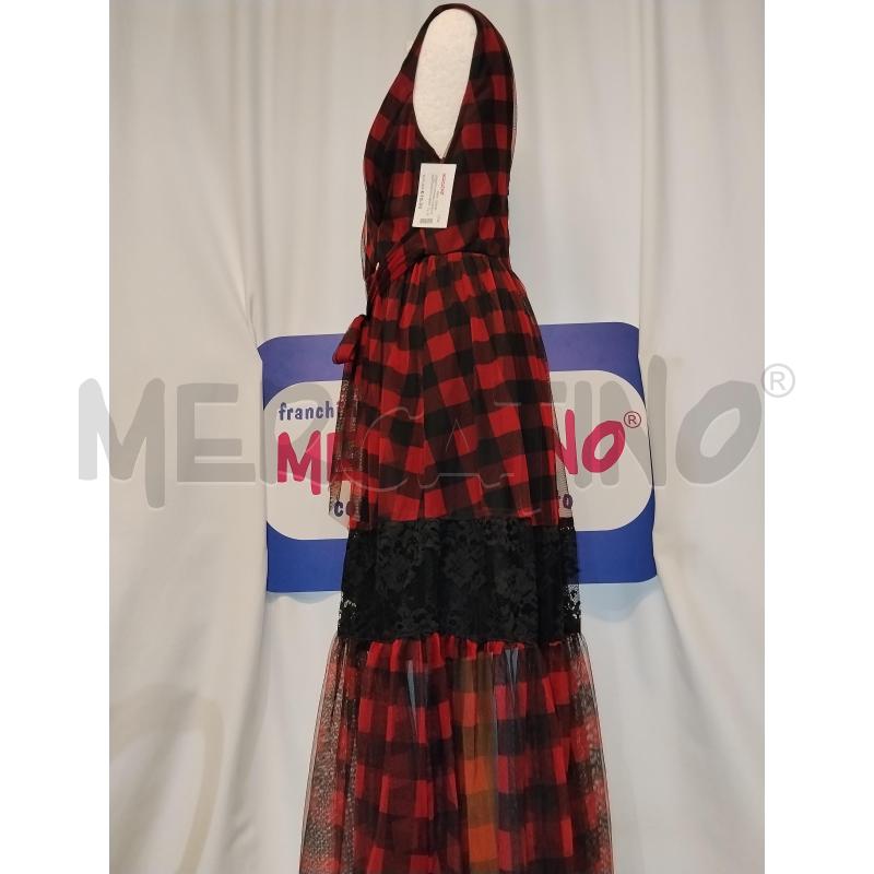 VESTITO DONNA LUNGO RINASCIMENTO NERO A QUADRI BORDEAUX  | Mercatino dell'Usato Catania stazione centrale 2