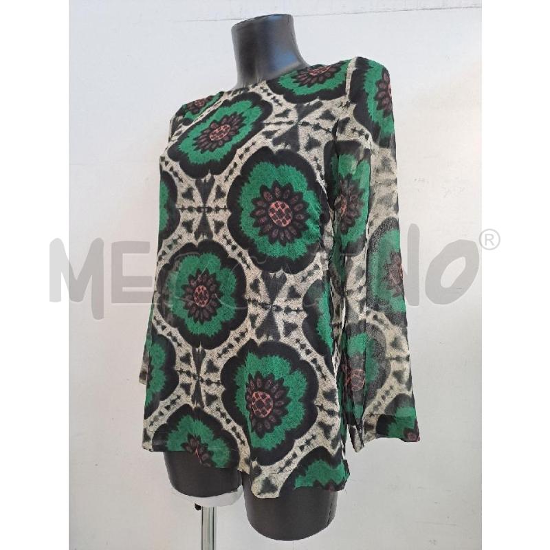 BLUSA DONNA MALIPARMI BEIGE FIORI GRANDI VERDE NERO  | Mercatino dell'Usato Catanzaro 2