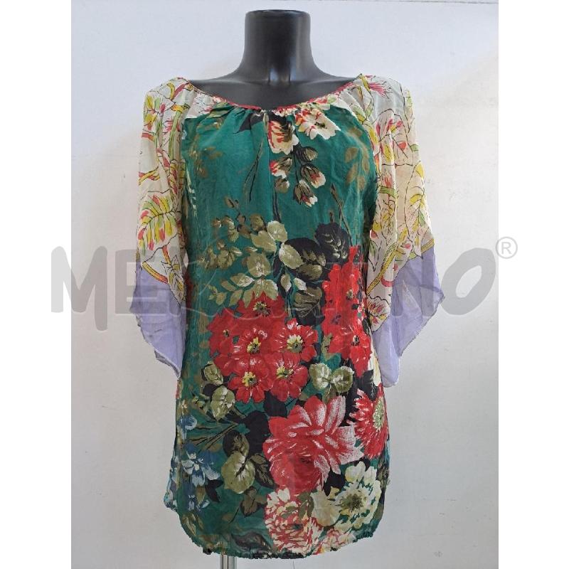 BLUSA DONNA RAER SETA VERDE SCURO FIORI ROSSO  | Mercatino dell'Usato Catanzaro 1