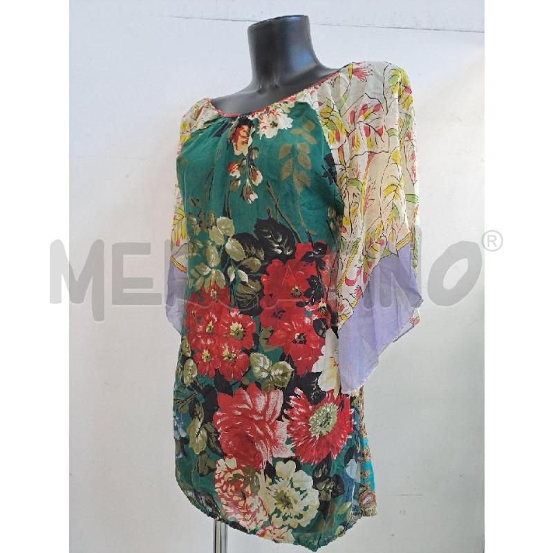 BLUSA DONNA RAER SETA VERDE SCURO FIORI ROSSO  | Mercatino dell'Usato Catanzaro 2