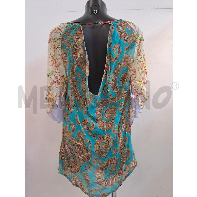 BLUSA DONNA RAER SETA VERDE SCURO FIORI ROSSO  | Mercatino dell'Usato Catanzaro 3