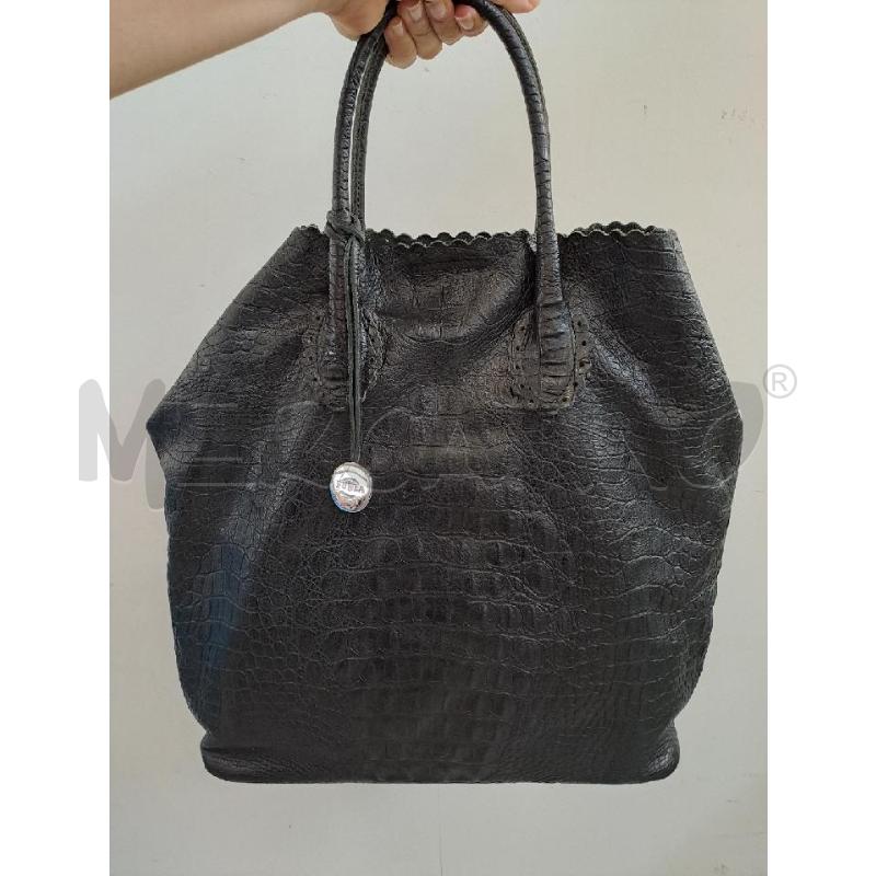 BORSA DONNA FURLA NERA VERA PELLE STAMPA COCCO | Mercatino dell'Usato Catanzaro 1