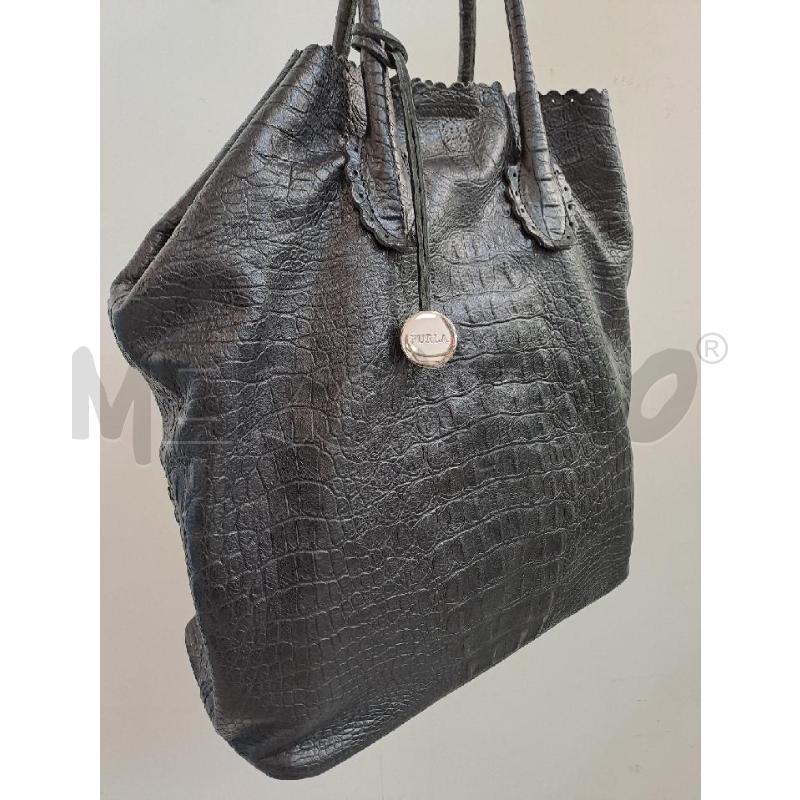 BORSA DONNA FURLA NERA VERA PELLE STAMPA COCCO | Mercatino dell'Usato Catanzaro 2