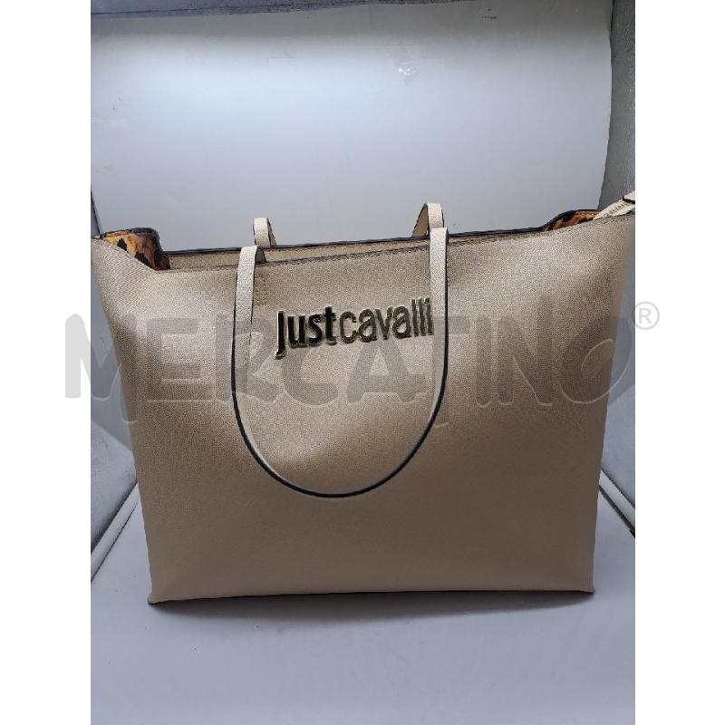 BORSA DONNA JUST CAVALLI BEIGE SCRITTA DORATA  | Mercatino dell'Usato Catanzaro 1