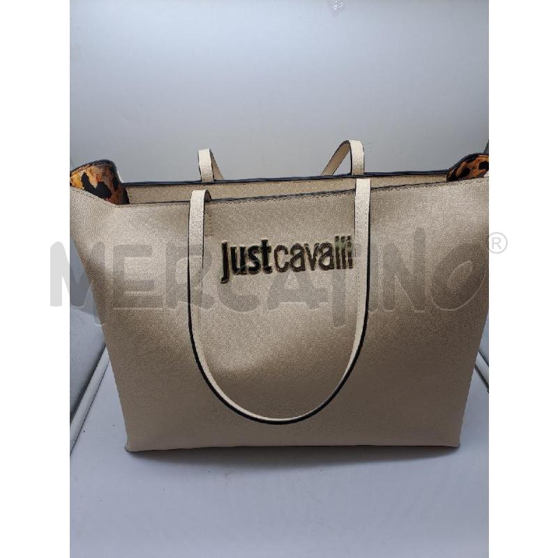 BORSA DONNA JUST CAVALLI BEIGE SCRITTA DORATA  | Mercatino dell'Usato Catanzaro 2