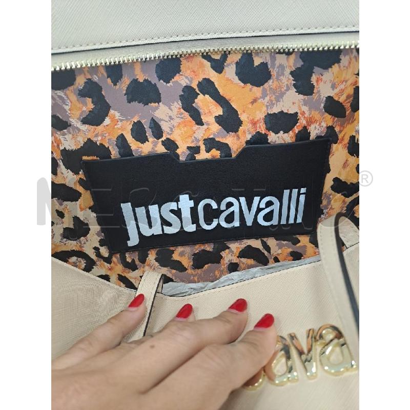 BORSA DONNA JUST CAVALLI BEIGE SCRITTA DORATA  | Mercatino dell'Usato Catanzaro 4